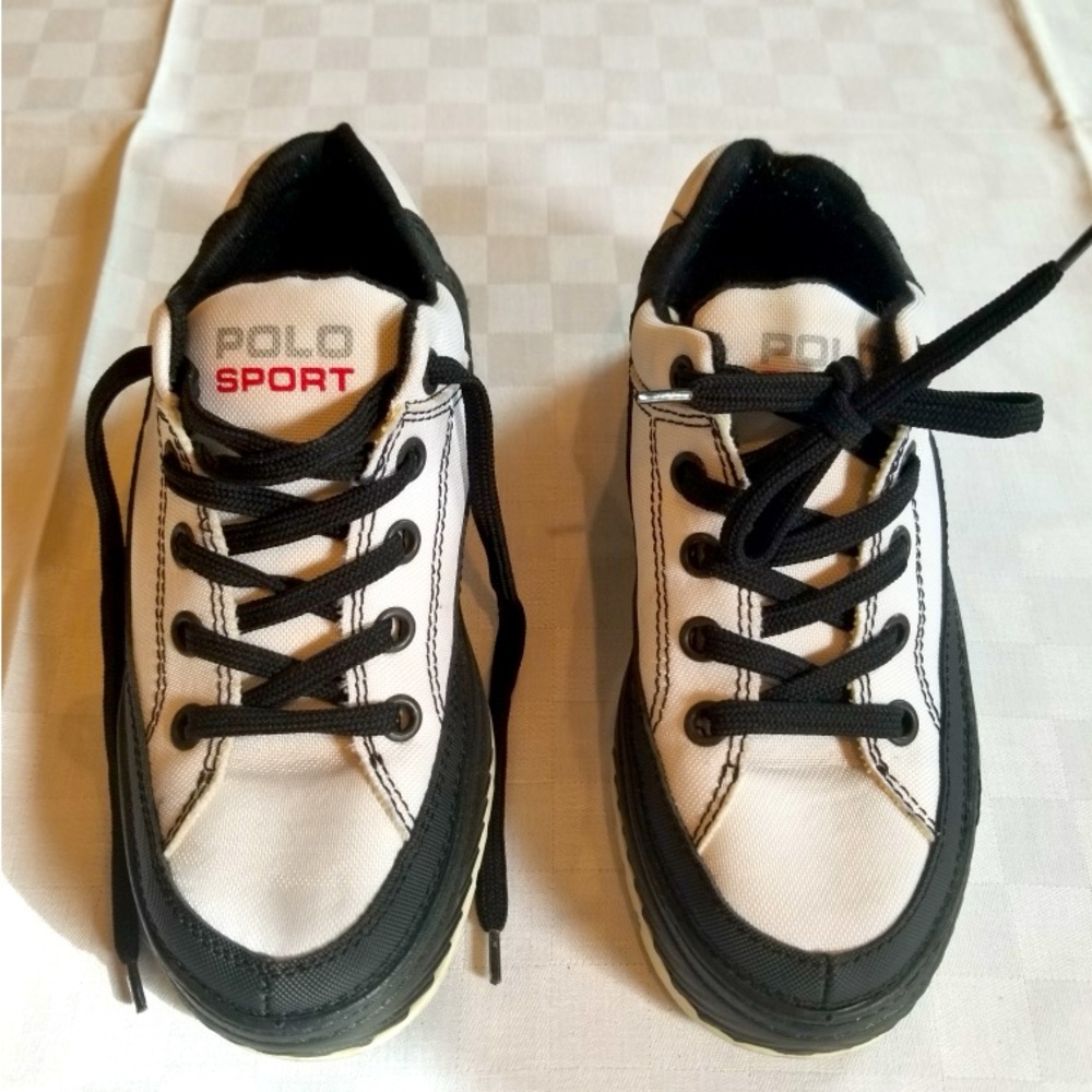 Polo Sport black & white sneakers by Ralph Lauren. Made in Italy.